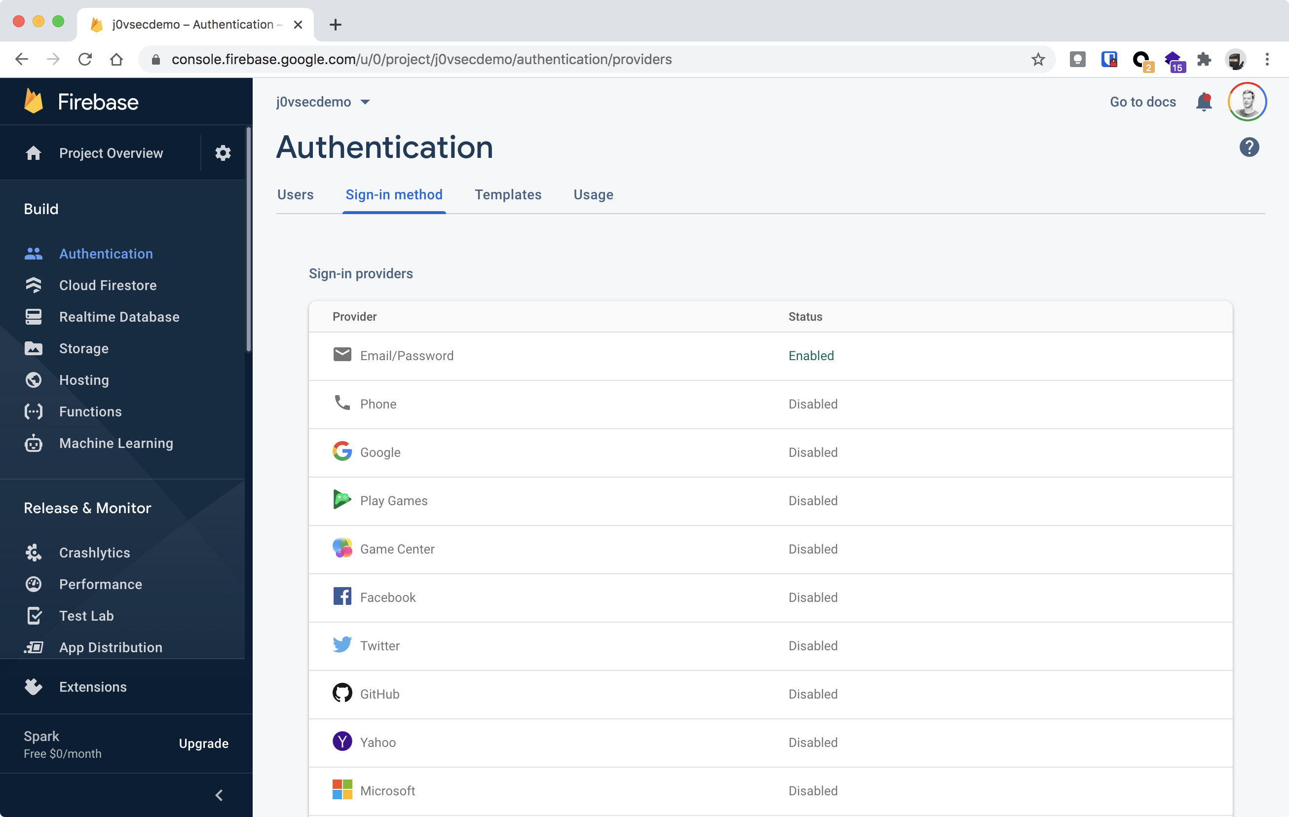 Firebase authentication providers